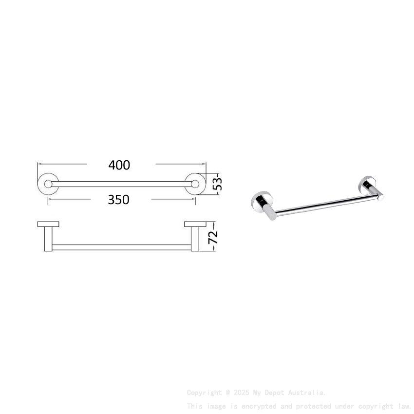 Otus Single Towel Rail 350mm Chrome