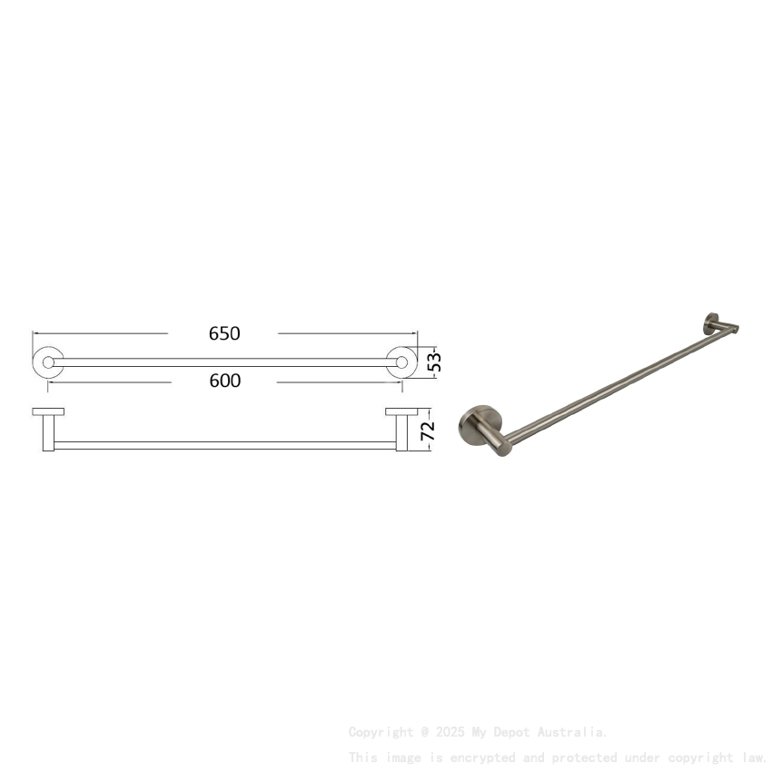 Otus Round Single Towel Rail 600mm Brushed Nickel