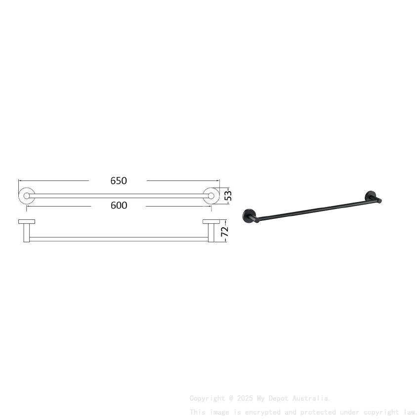 Otus Round Single Towel Rail 600mm Gunmetal