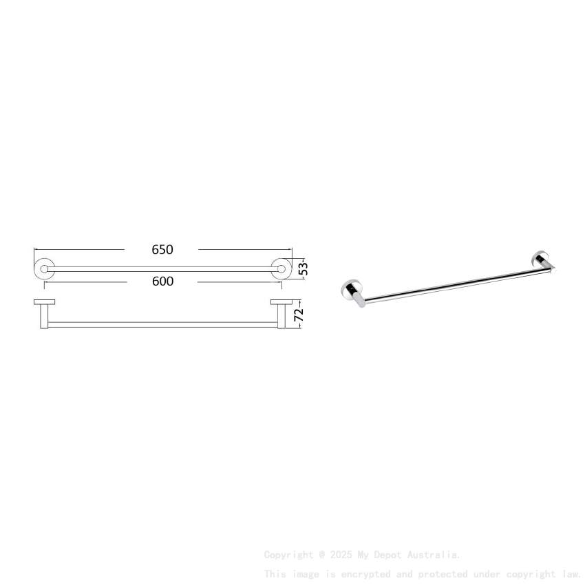 Otus Round Single Towel Rail 600mm Chrome