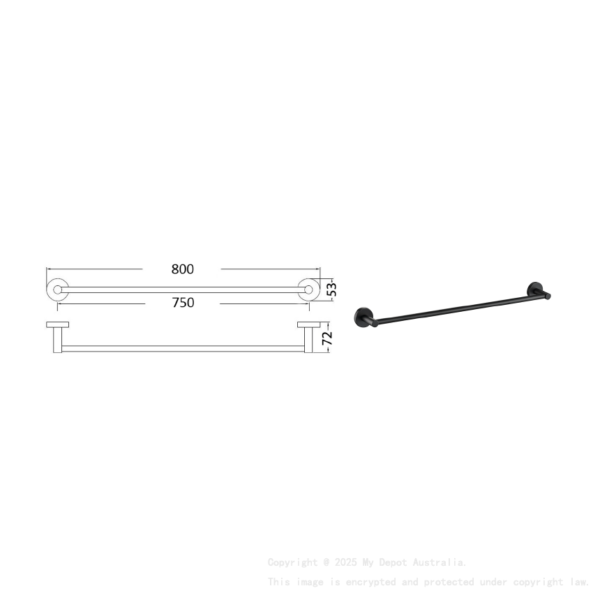 Otus Round Single Towel Rail 750mm Matt Black