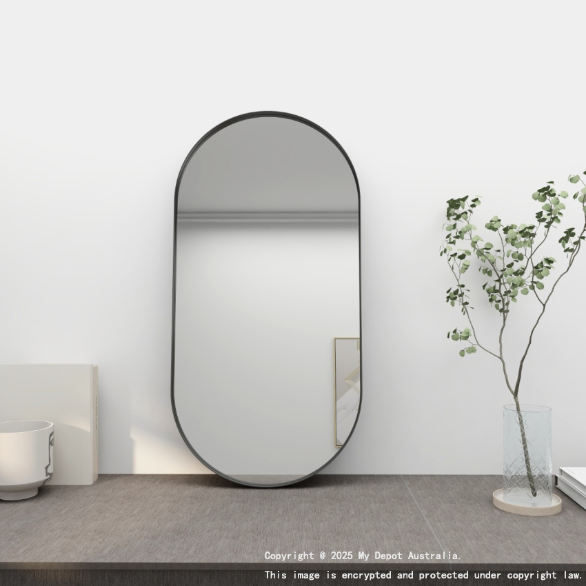 450mm Black Framed Bathroom Oval Mirror