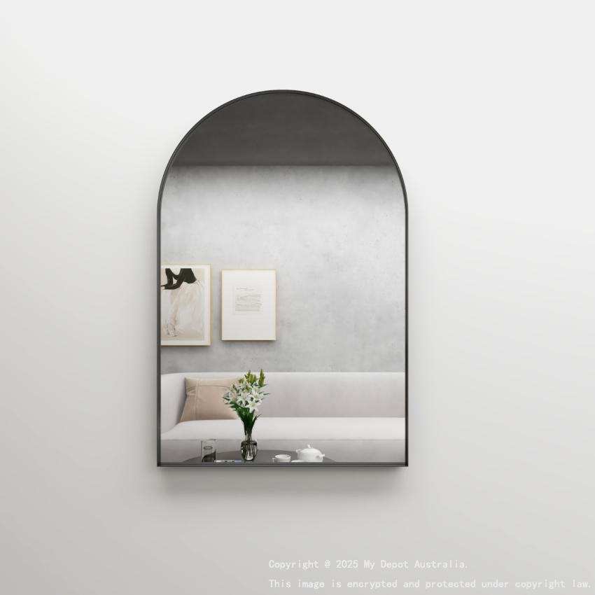 600mm Black Framed Bathroom Arch Mirror
