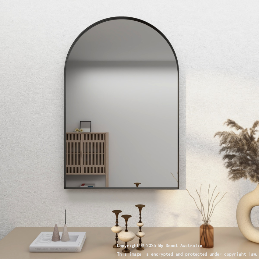 600mm Black Framed Bathroom Arch Mirror