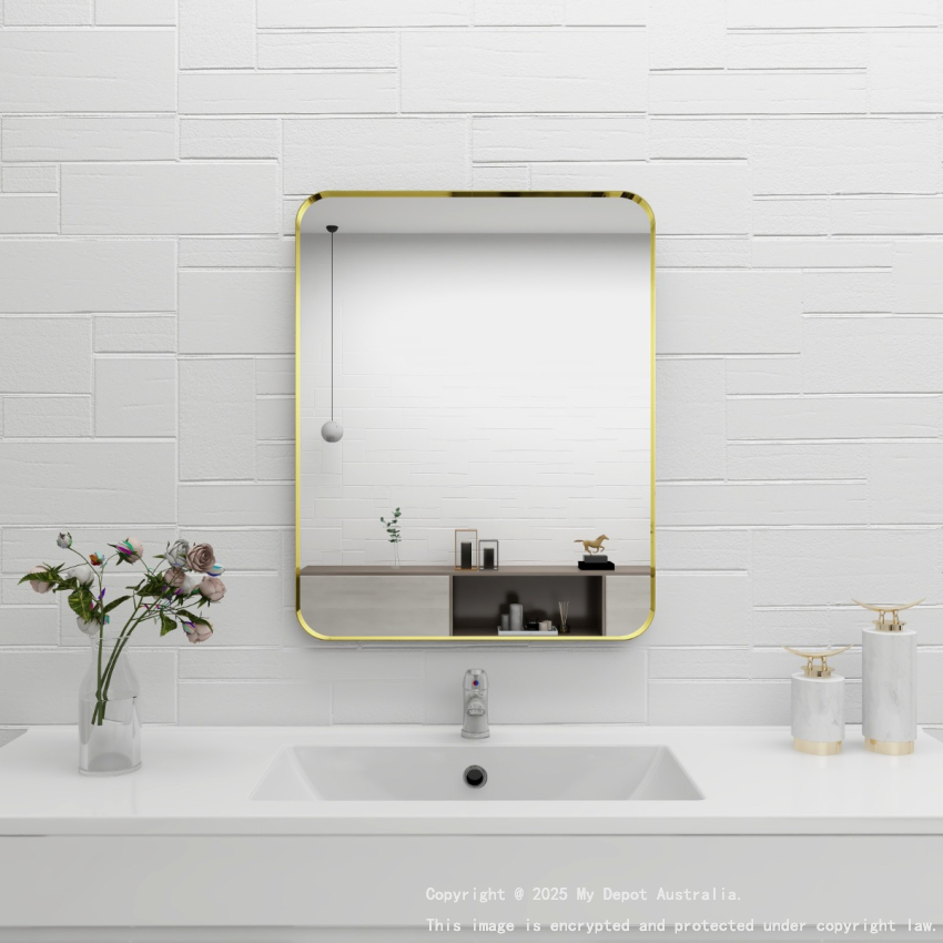 600mm Wall Mounted Brushed Gold Framed Bathroom Rectangle Mirror
