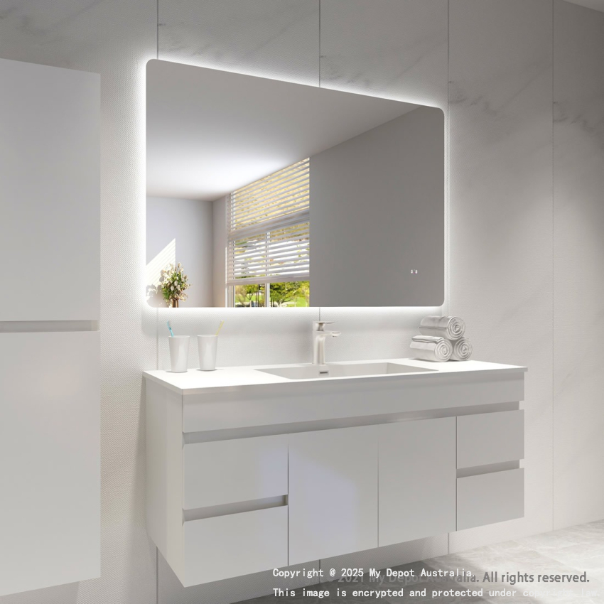 1200mm Curved Rim Rectangle 3 Color Backlit Bathroom LED Mirror(Touchless Sensor Switch)