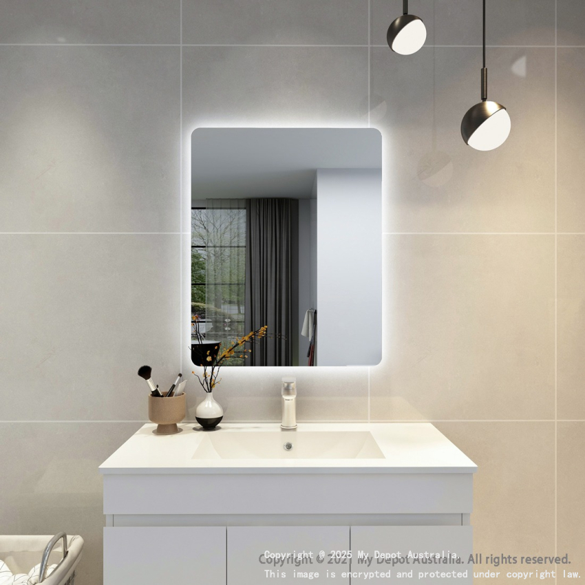 600mm Curved Rim Rectangle 3 Color Backlit Bathroom LED Mirror(Touchless Sensor Switch)