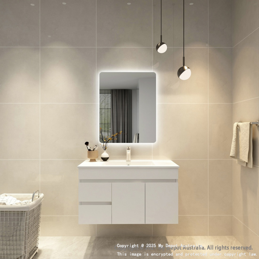 600mm Curved Rim Rectangle 3 Color Backlit Bathroom LED Mirror(Touchless Sensor Switch)