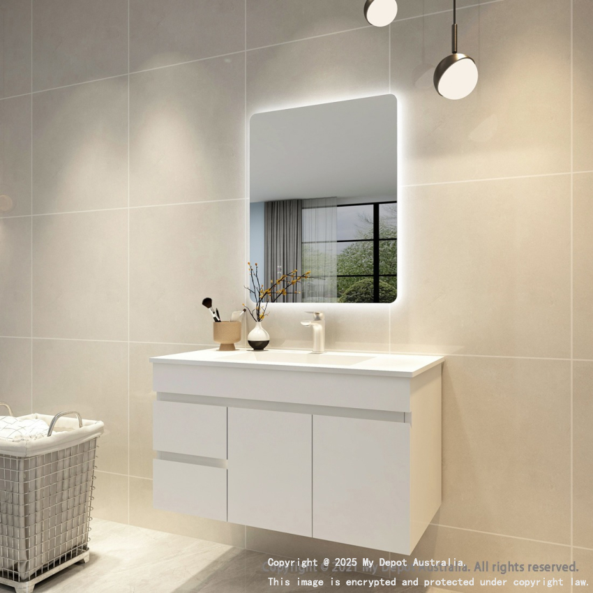 600mm Curved Rim Rectangle 3 Color Backlit Bathroom LED Mirror(Touchless Sensor Switch)