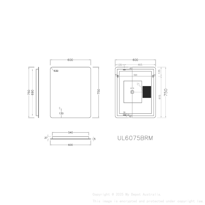600mm Curved Rim Rectangle 3 Color Backlit Bathroom LED Mirror(Touchless Sensor Switch)