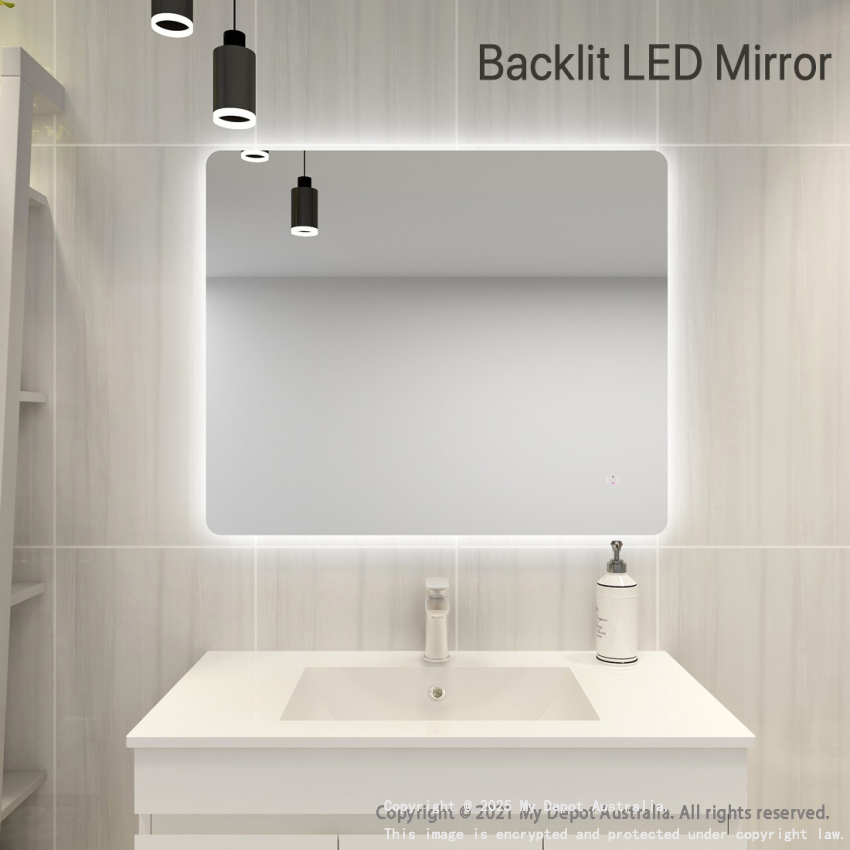 900mm Curved Rim Rectangle 3 Color Backlit Bathroom LED Mirror(Touchless Sensor Switch)