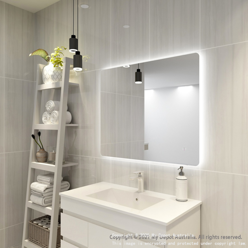 900mm Curved Rim Rectangle 3 Color Backlit Bathroom LED Mirror(Touchless Sensor Switch)