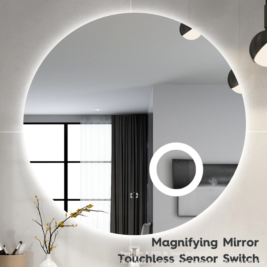 900mm Round Three Color Frameless Backlit Touchless Bathroom LED Mirror