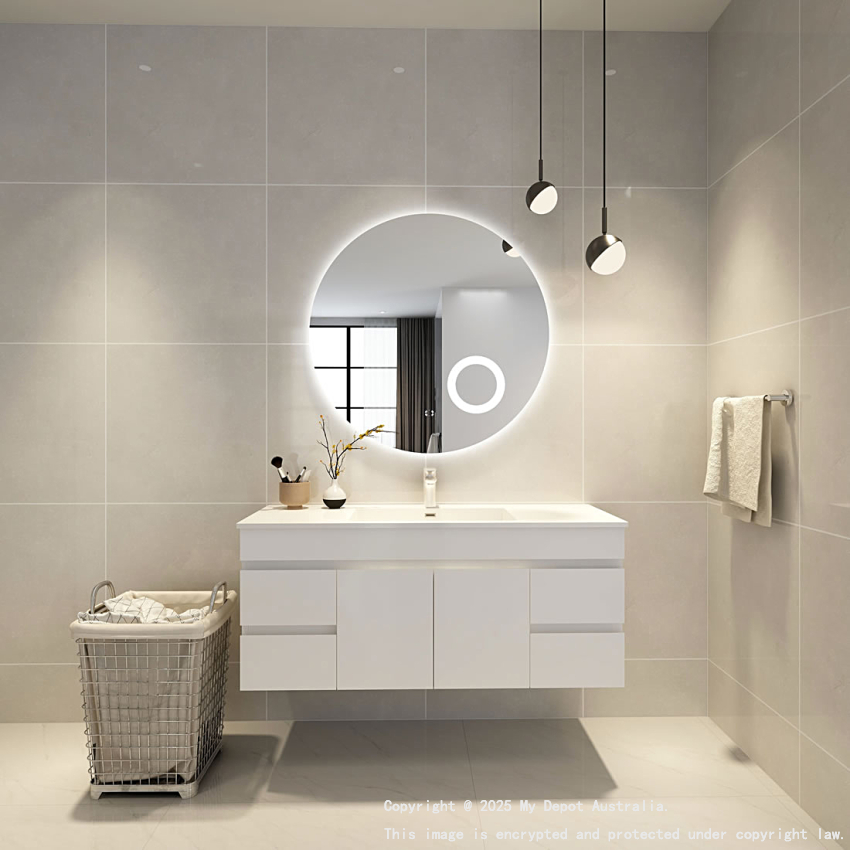 900mm Round Three Color Frameless Backlit Touchless Bathroom LED Mirror