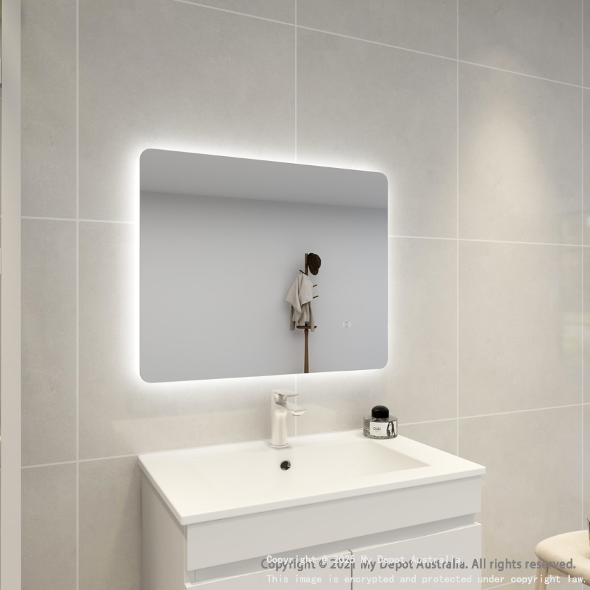 750mm Curved Rim Rectangle 3 Color Backlit Bathroom LED Mirror(Touchless Sensor Switch)