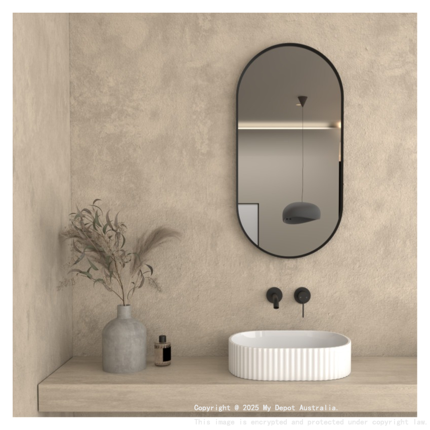 450×900mm Matte Black Framed Oval 3 Color Backlit LED Mirror(Touchless Sensor Switch)