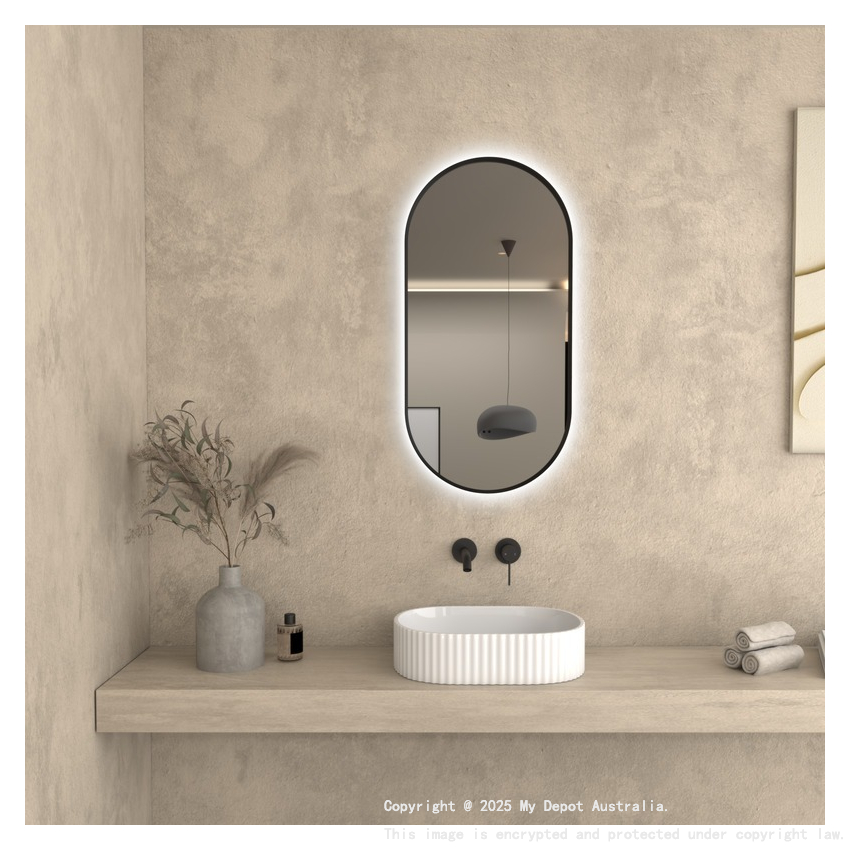 450×900mm Matte Black Framed Oval 3 Color Backlit LED Mirror(Touchless Sensor Switch)