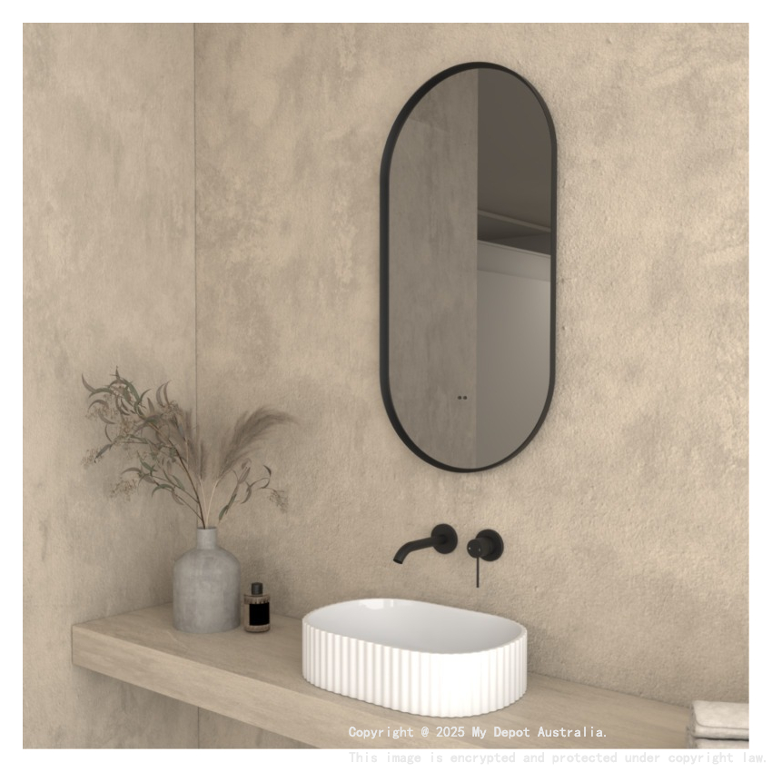 450×900mm Matte Black Framed Oval 3 Color Backlit LED Mirror(Touchless Sensor Switch)
