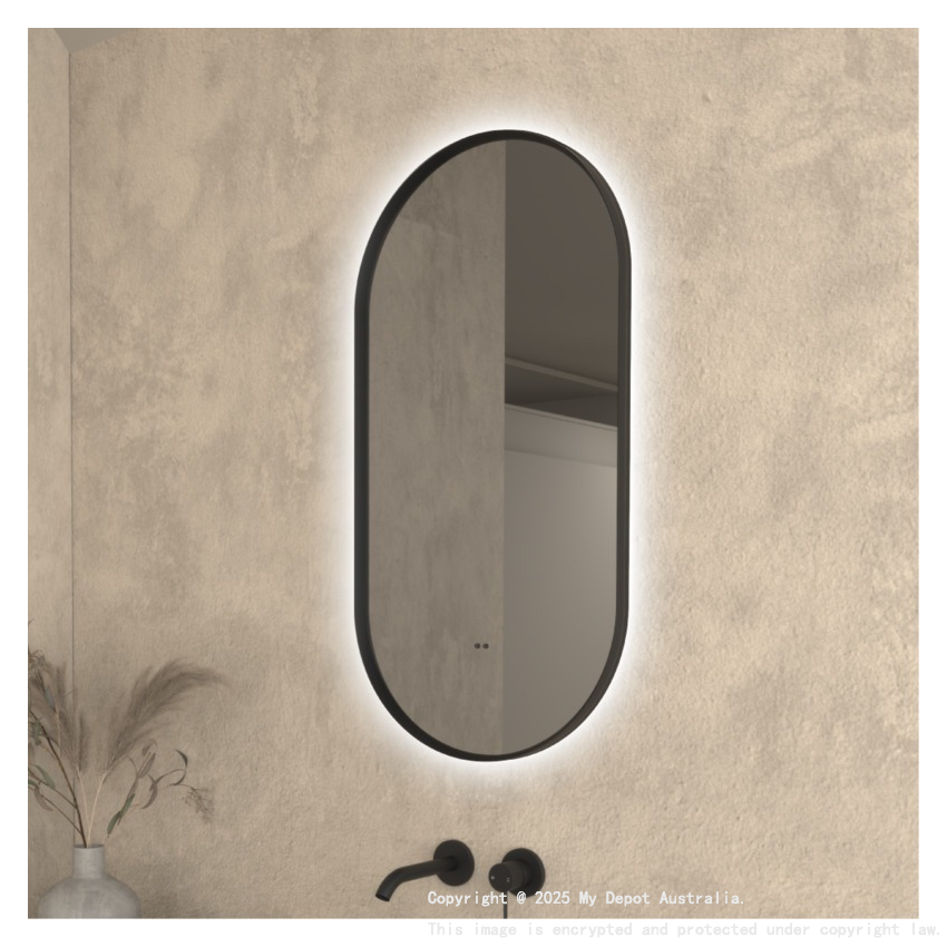 450×900mm Matte Black Framed Oval 3 Color Backlit LED Mirror(Touchless Sensor Switch)