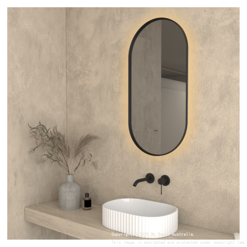 450×900mm Matte Black Framed Oval 3 Color Backlit LED Mirror(Touchless Sensor Switch)