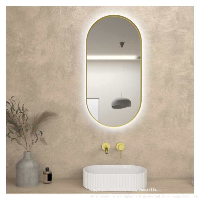 450×900mm Brushed Gold Framed Oval 3 Color Backlit LED Mirror(Touchless Sensor Switch)