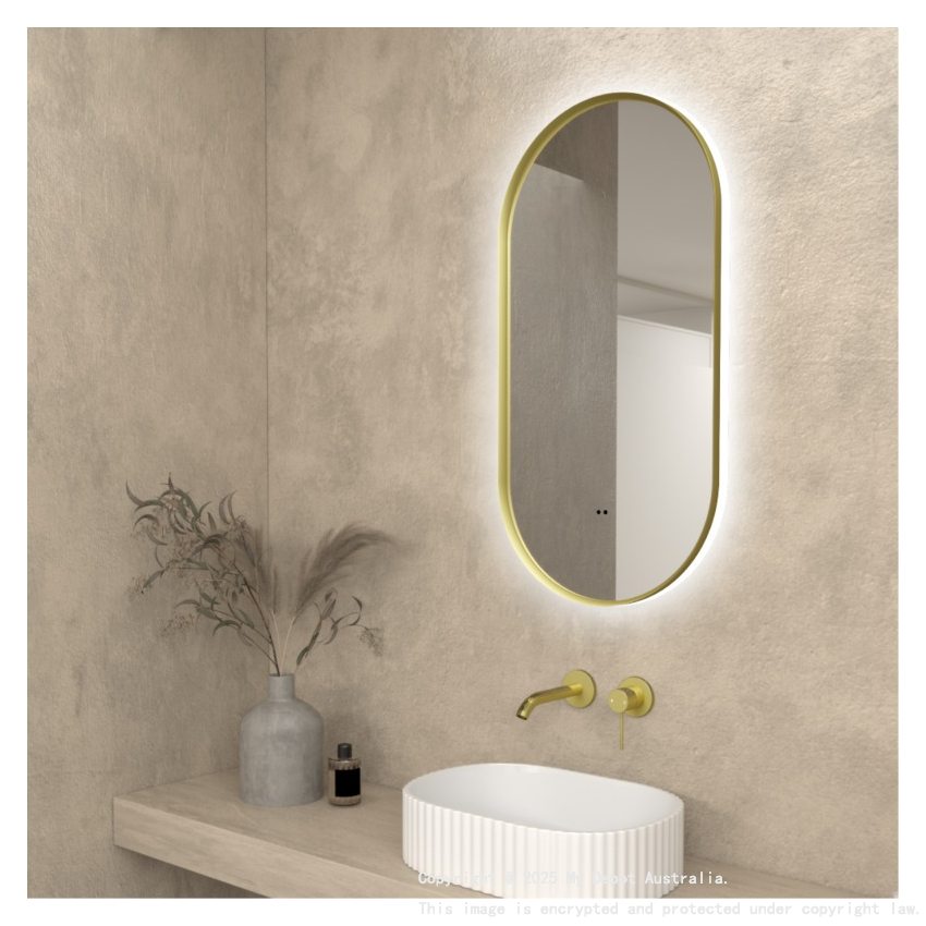 450×900mm Brushed Gold Framed Oval 3 Color Backlit LED Mirror(Touchless Sensor Switch)