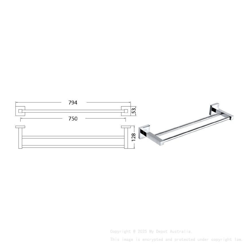 Sara Double Towel Rail 750 mm Chrome