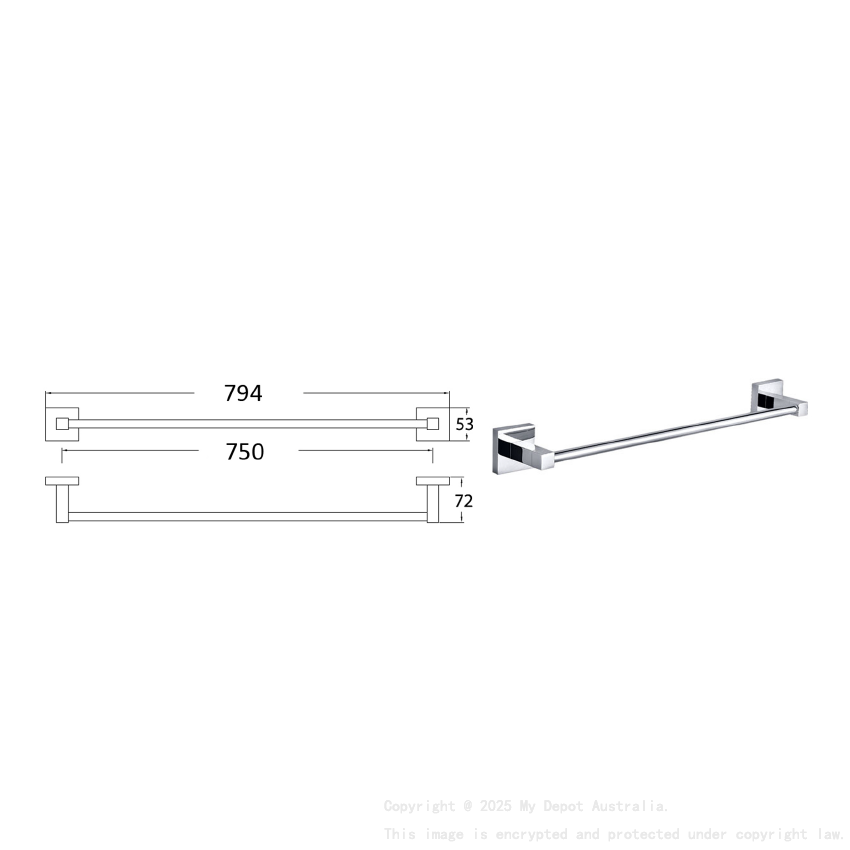Sara Single Towel Rail 750 mm Chrome
