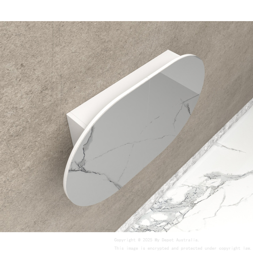 900x600mm Oval Matte White Mirror Cabinet MDF 2/DR Shaving Cabinet
