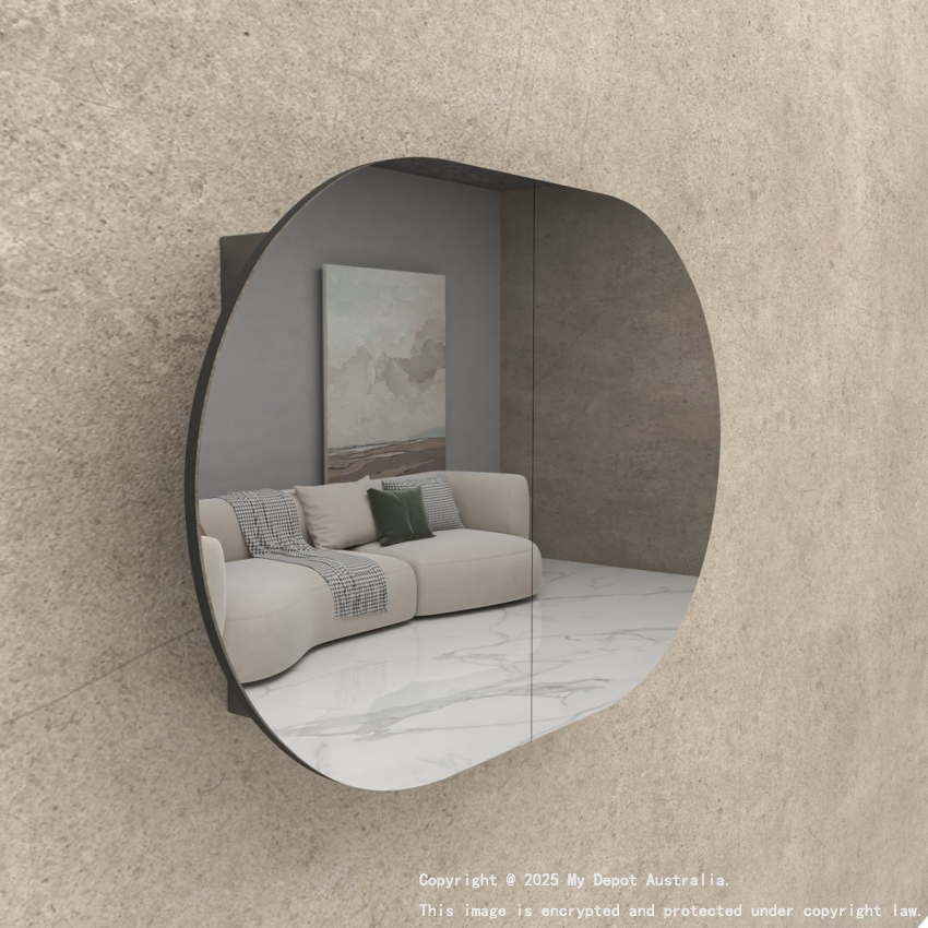 900x600mm Oval Matte Black Mirror Cabinet MDF 2/DR Shaving Cabinet