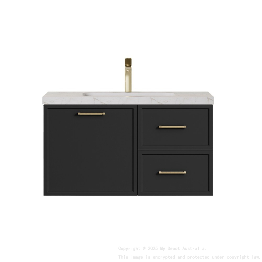 890*455*480mm Kingsley Federation Matte Black Wall Hung PVC Cabinet Right Hand Drawers