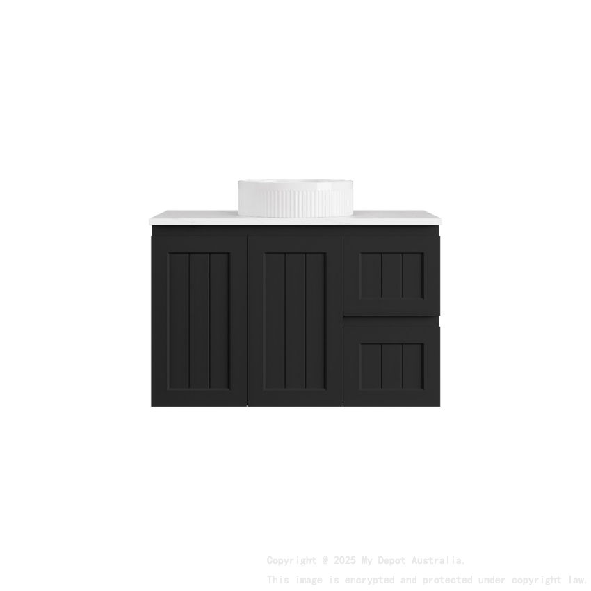 890*455*560mm Matte Black Archill Federation Wall Hung Ensuite PVC Cabinet Right Hand Drawer