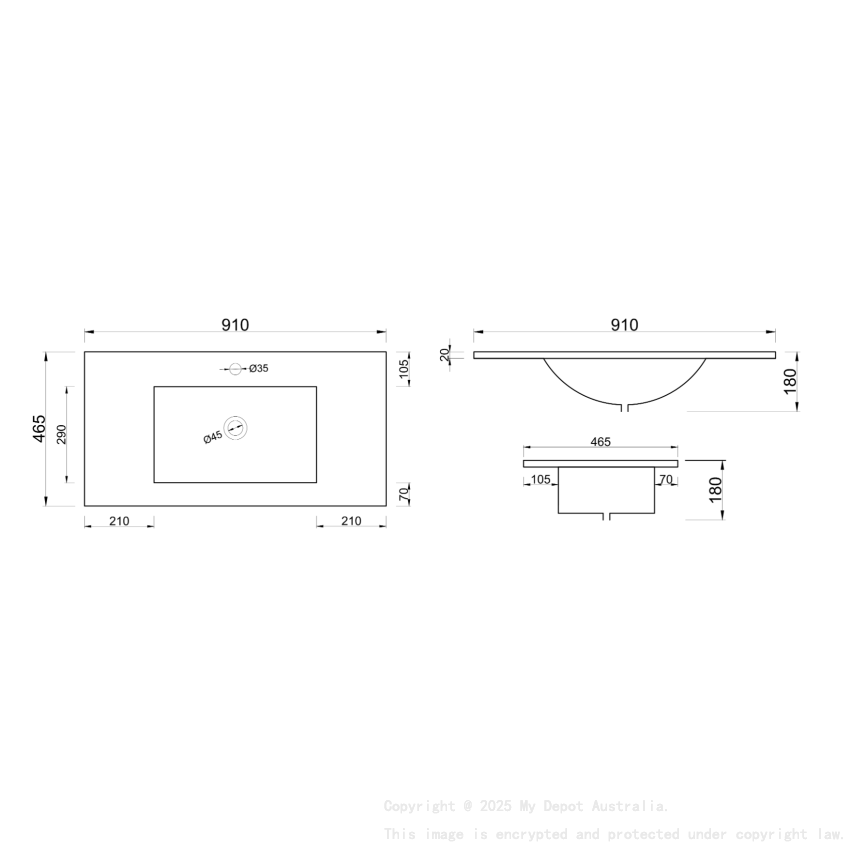 900mm Gloss White Ceramic Vanity Top
