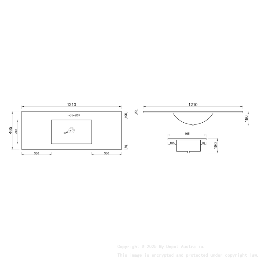 1200mm Gloss White Ceramic Vanity Top