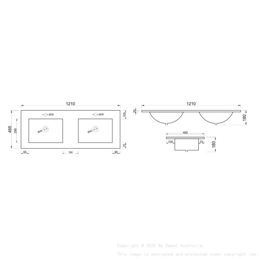 1200mm Gloss White Ceramic Vanity Top Double Basins