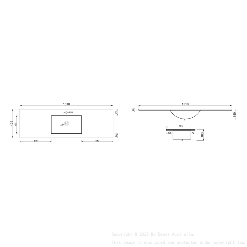 1500mm Gloss White Ceramic Vanity Top