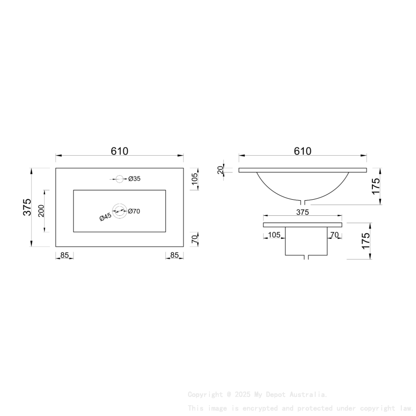 600mm Narrow Gloss White Ceramic Vanity Top