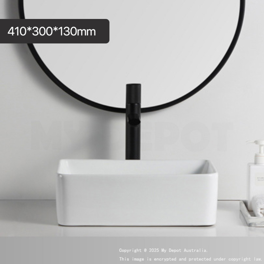410mm Rectangle Gloss White Ceramic Above Counter Basin Non-overflow