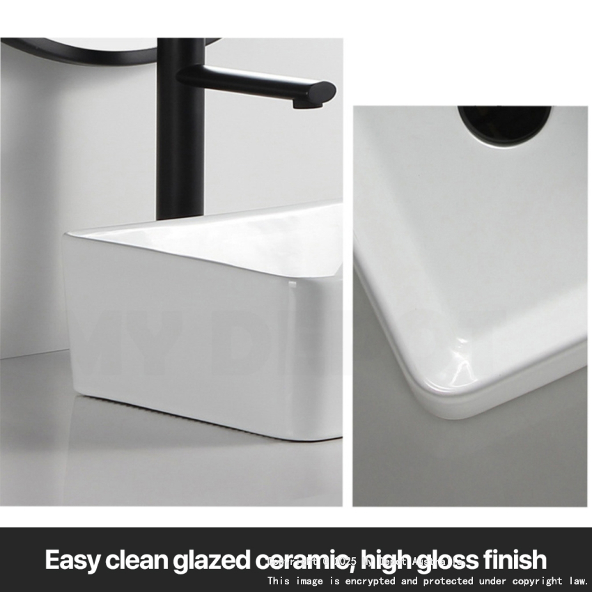 410mm Rectangle Gloss White Ceramic Above Counter Basin Non-overflow