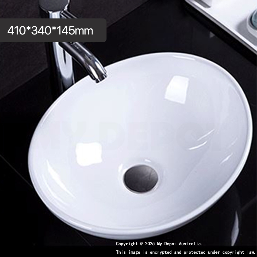 410mm Oval Gloss White Ceramic Above Counter Basin Non-overflow
