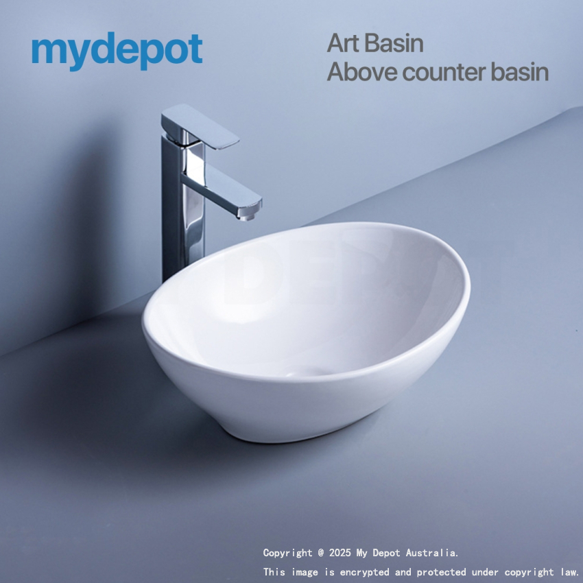 410mm Oval Gloss White Ceramic Above Counter Basin Non-overflow