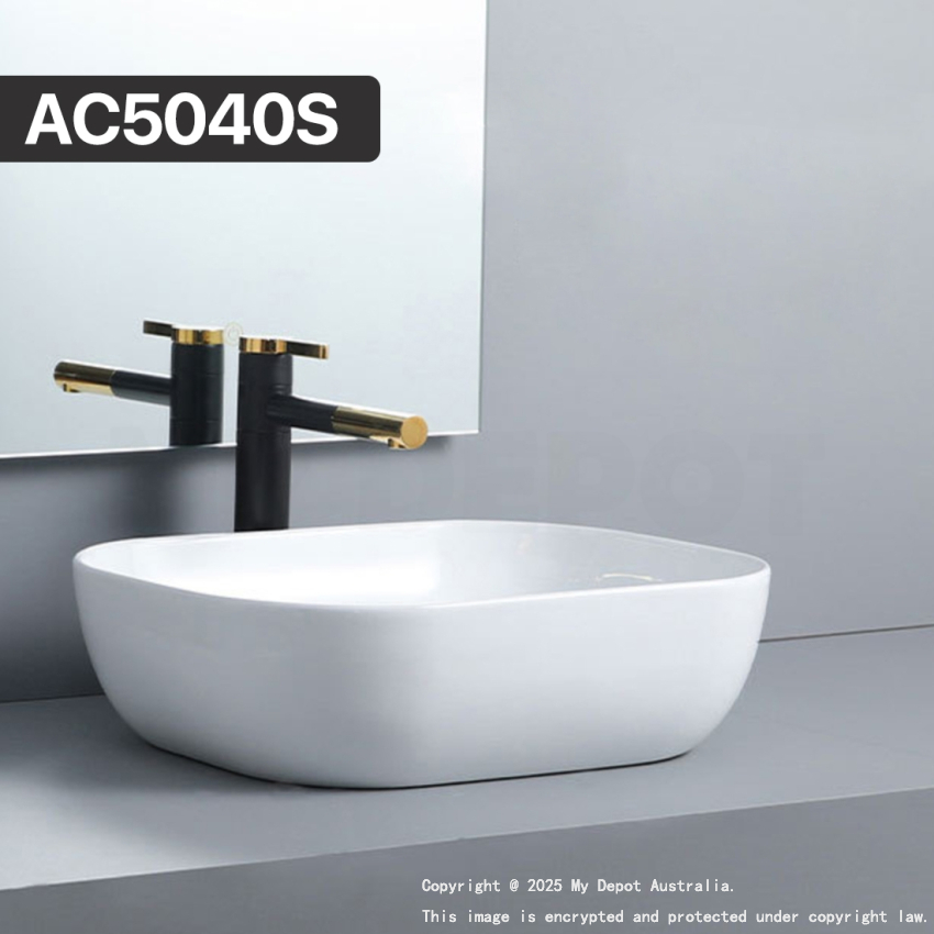 500mm Rectangle Gloss White Ceramic Above Counter Basin Non-overflow