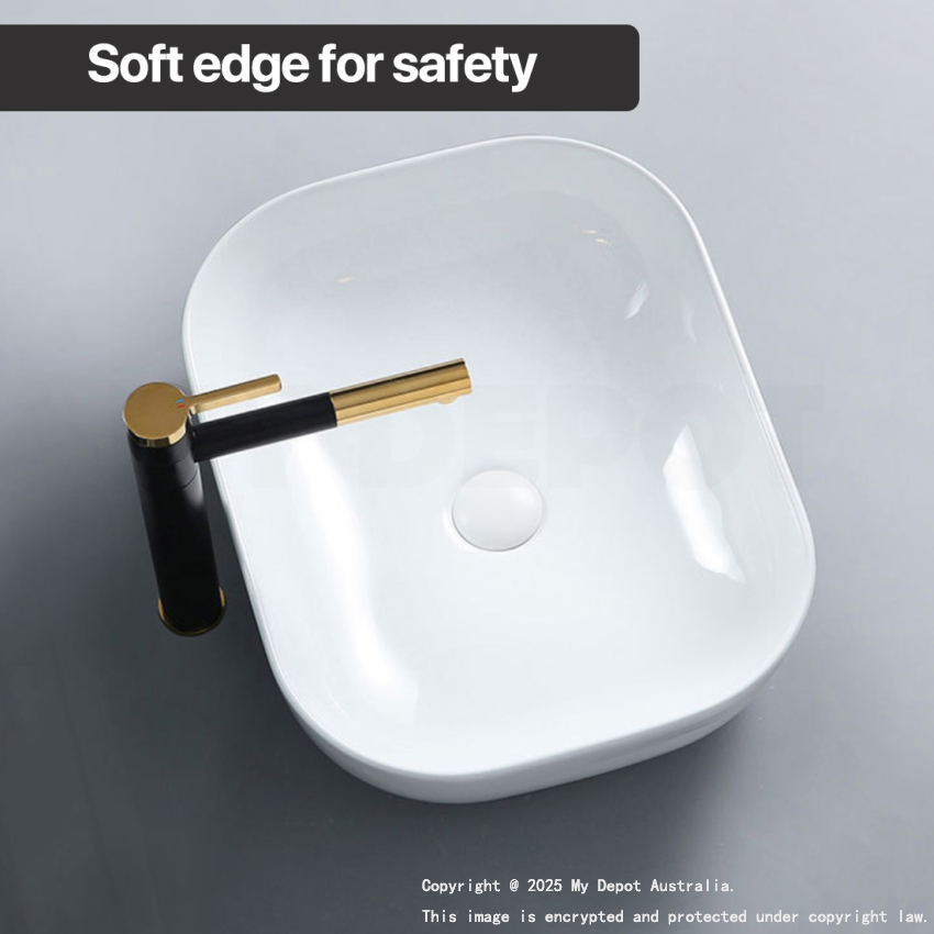 500mm Rectangle Gloss White Ceramic Above Counter Basin Non-overflow