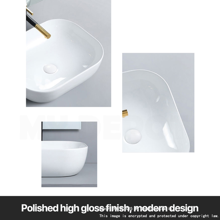 500mm Rectangle Gloss White Ceramic Above Counter Basin Non-overflow