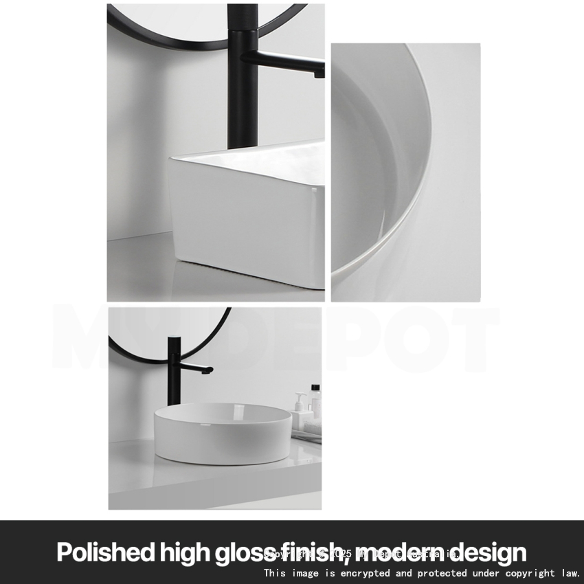 400mm Round Gloss White Ceramic Above Counter Basin Non-overflow