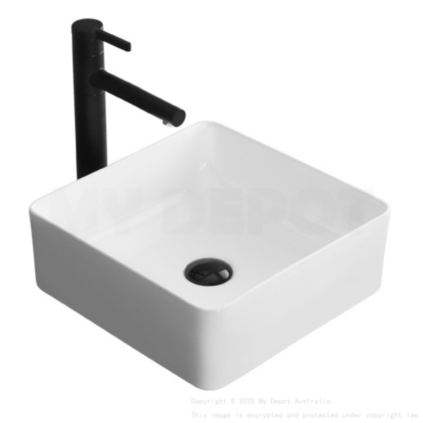 410mm Square Above Counter Basin Gloss White Ultra Slim Fine Ceramic Basin