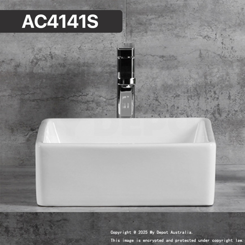 410mm Square Above Counter Basin Gloss White Ultra Slim Fine Ceramic Basin