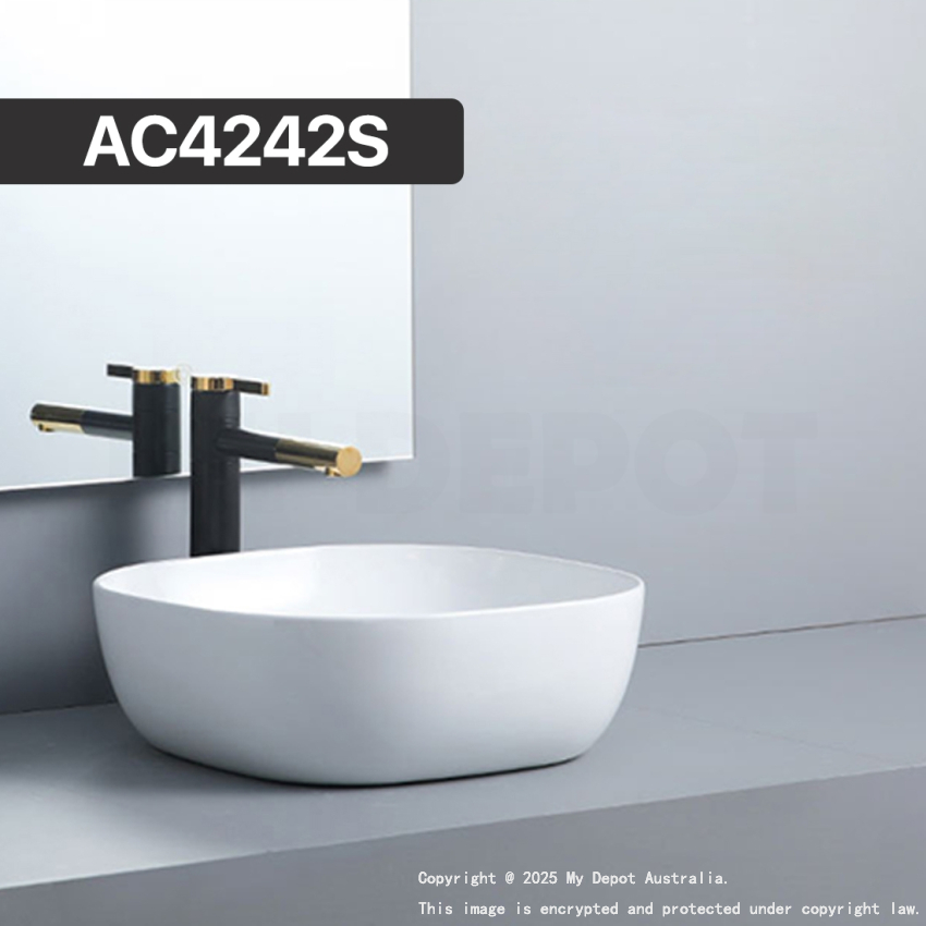 420mm Square Gloss White Ceramic Above Counter Basin Non-overflow
