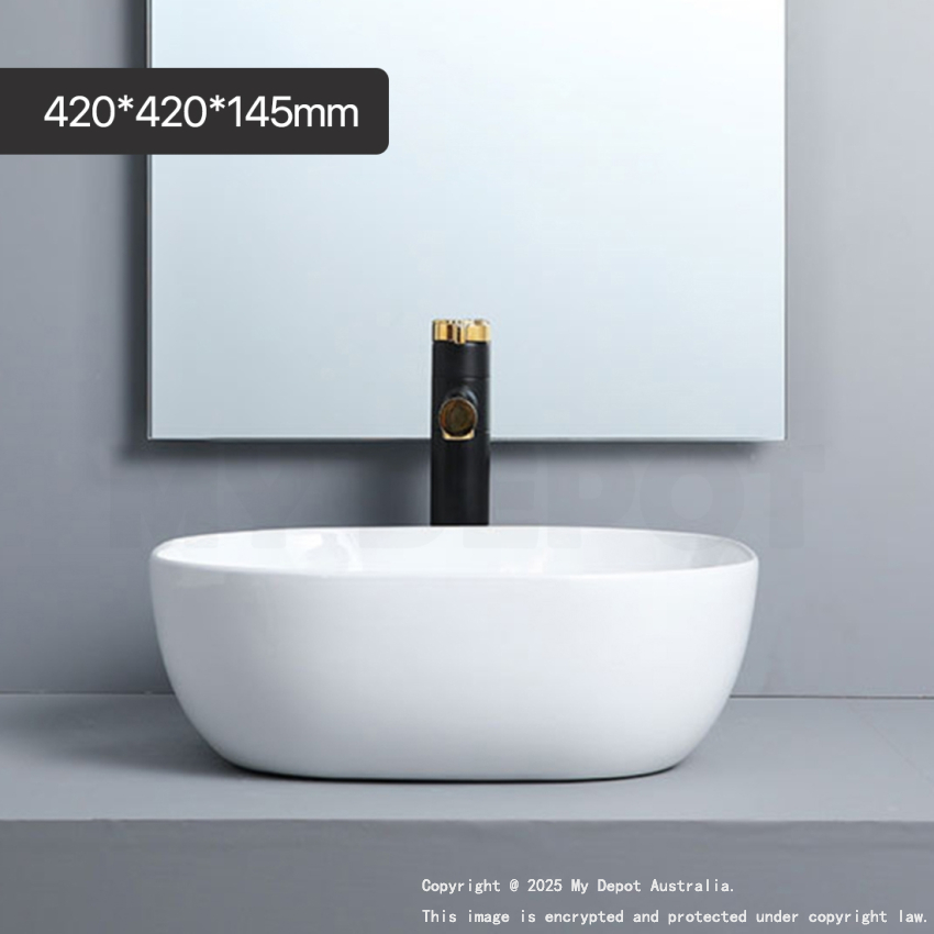 420mm Square Gloss White Ceramic Above Counter Basin Non-overflow