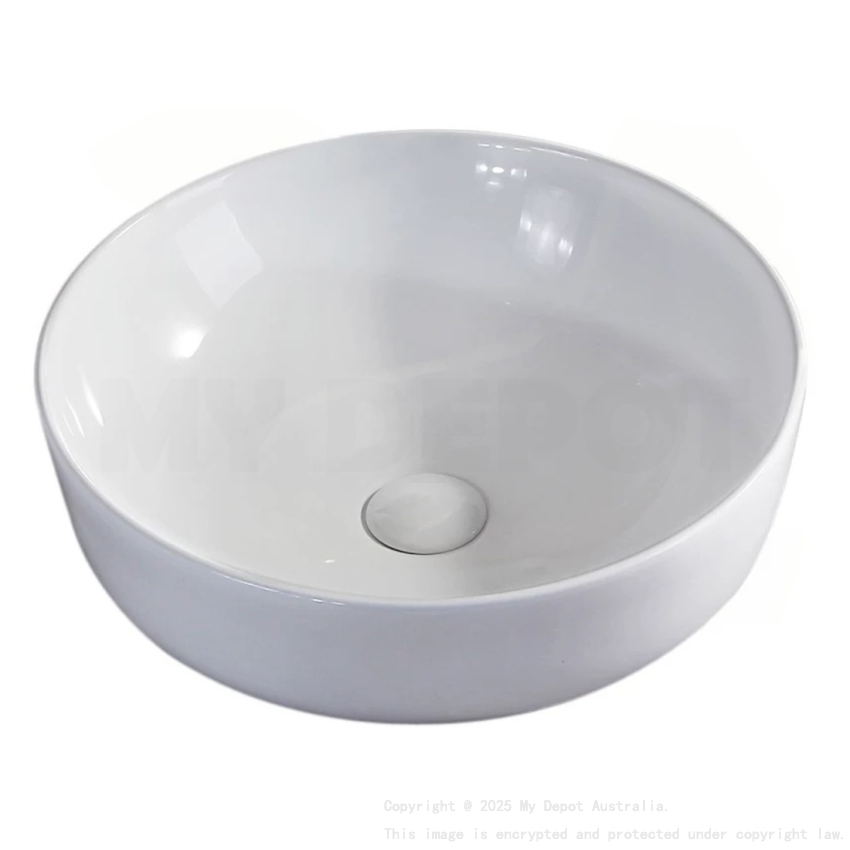 420mm Round Gloss White Ceramic Above Counter Basin Non-overflow